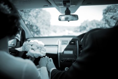 Wedding chauffeur driving marriage car clipart