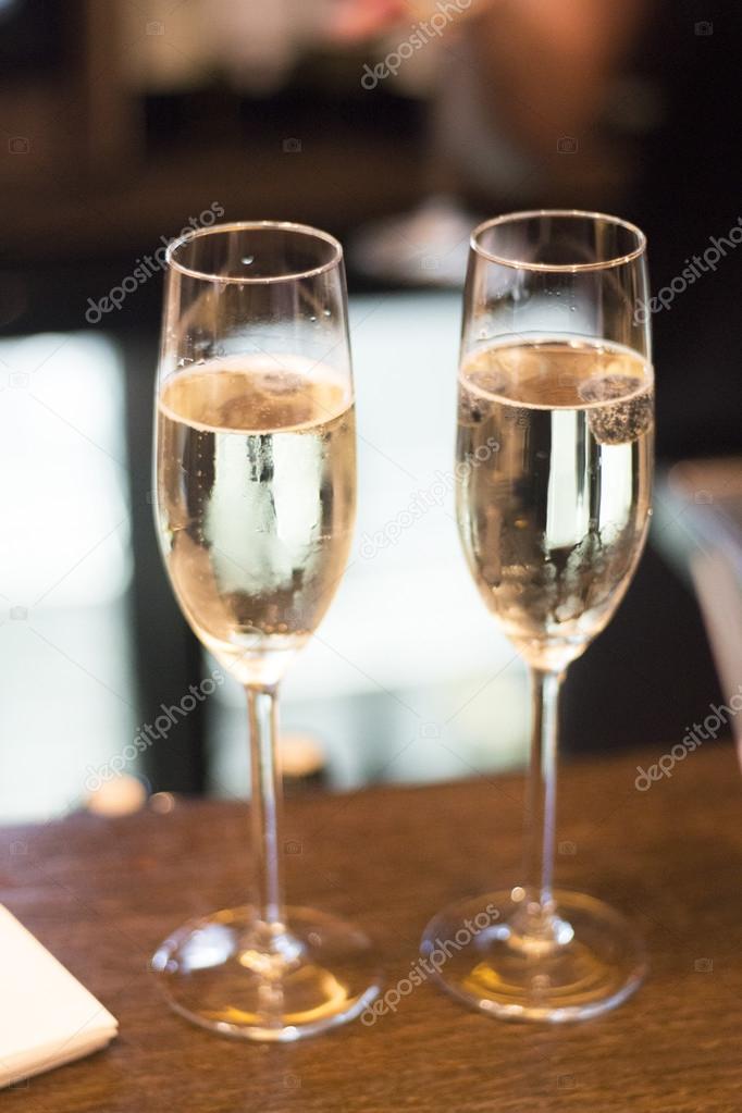 Champagne white wine glasses in wedding party