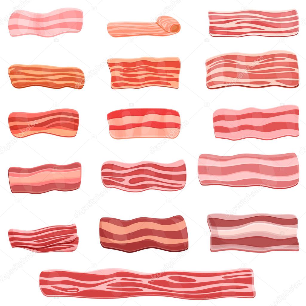 Bacon icons set, cartoon style