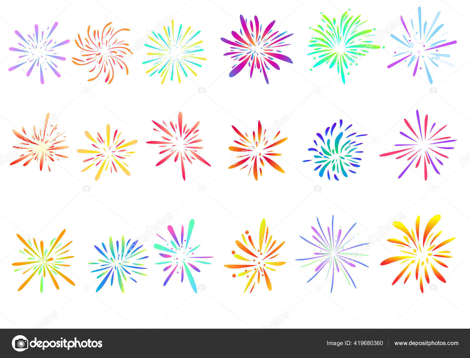 Conjunto de fogos de artifício no estilo de desenho doodle