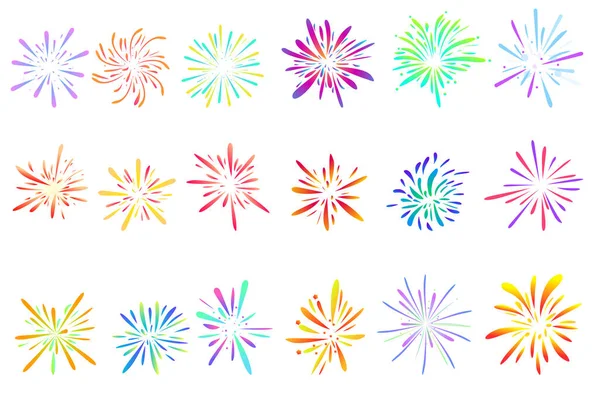 Conjunto de iconos de fuegos artificiales, estilo de dibujos animados — Vector de stock