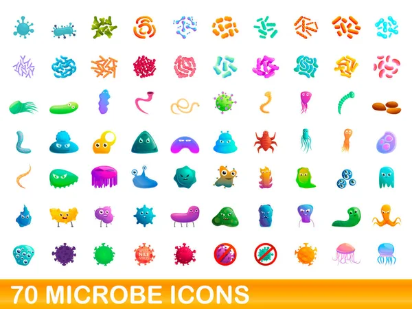 70 mikroba ikonok készlet, rajzfilm stílus — Stock Vector