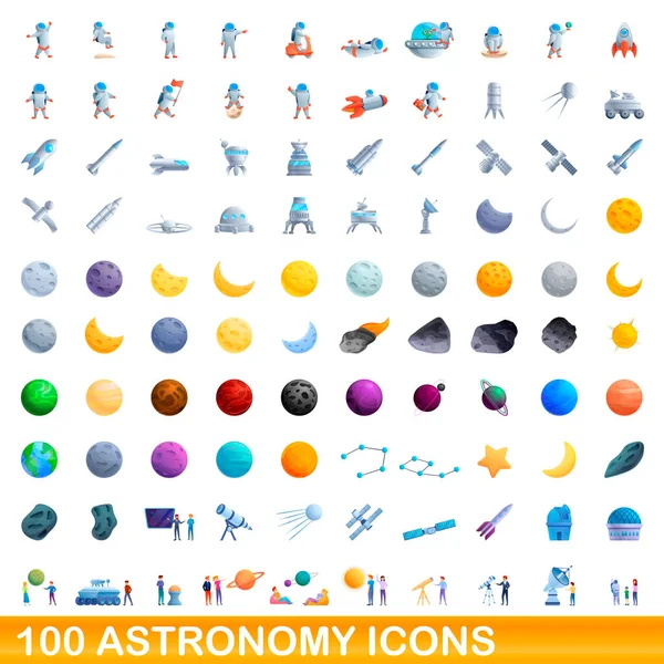 100 astronomi ikoner set, tecknad stil — Stock vektor
