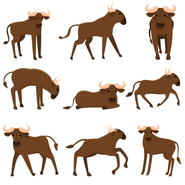 Conjunto de iconos de ñus, estilo de dibujos animados — Vector de stock