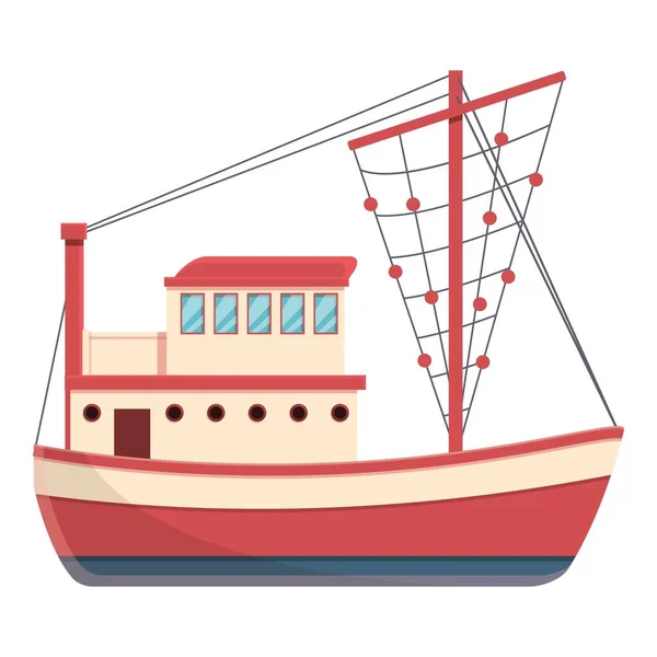 Yelkenli balıkçı teknesi ikonu, çizgi film tarzı. — Stok Vektör