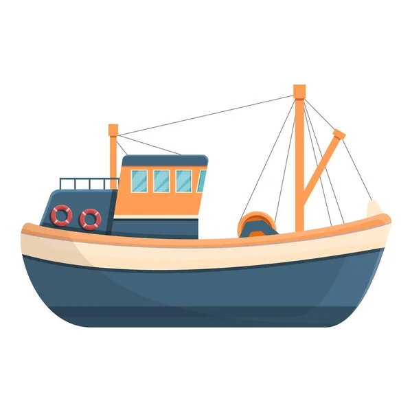 Icono de barco de pesca pesada, estilo de dibujos animados — Vector de stock