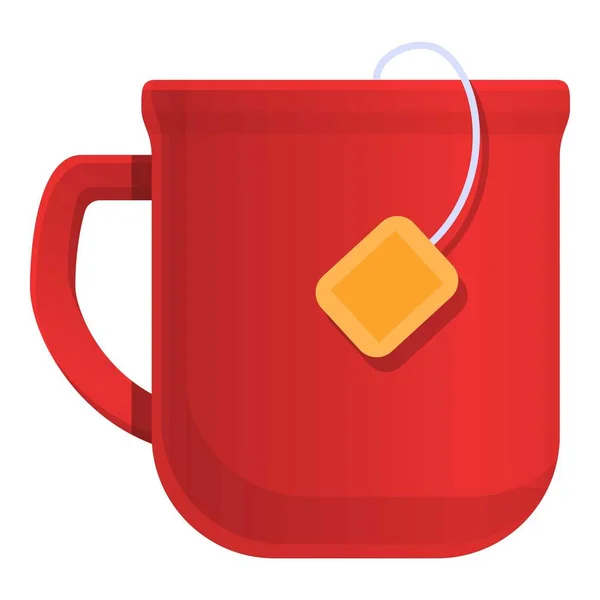 Red tea mug icon, cartoon style — Stock Vector