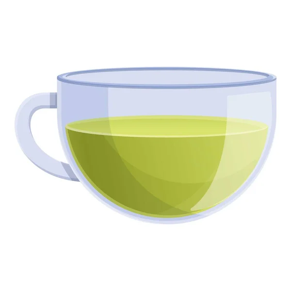 Icono de taza de té verde caliente, estilo de dibujos animados — Vector de stock