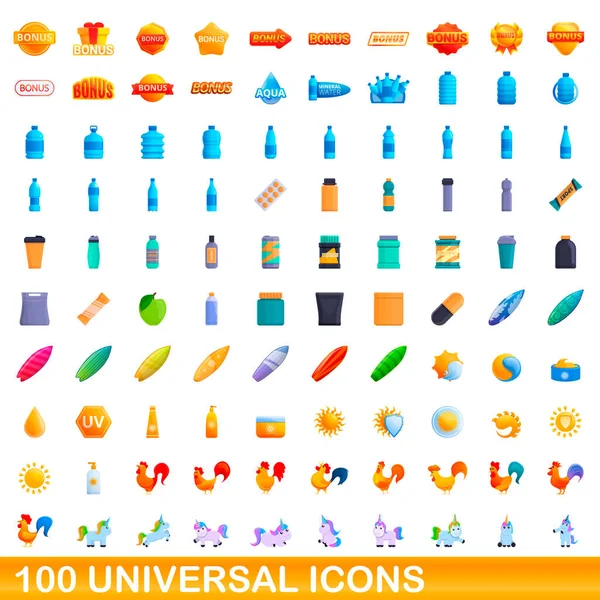 100 iconos universales, estilo de dibujos animados — Vector de stock