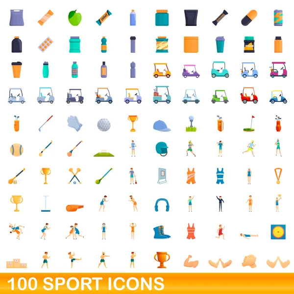 100 conjunto de iconos de deporte, estilo de dibujos animados — Vector de stock