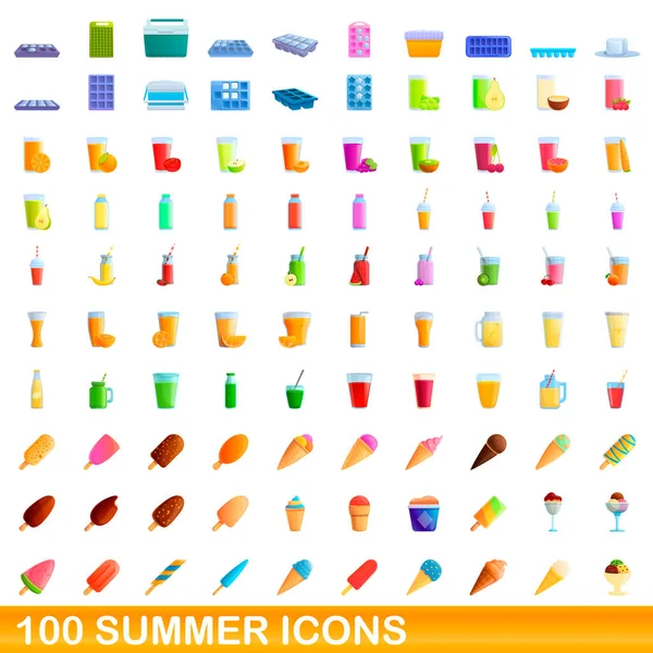 100 conjunto de iconos de verano, estilo de dibujos animados — Vector de stock