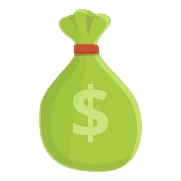 Zielona aukcja pieniądze torba ikona, styl kreskówki — Wektor stockowy
