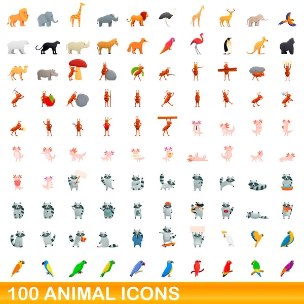 Set di 100 icone animate, stile cartone animato — Vettoriale Stock