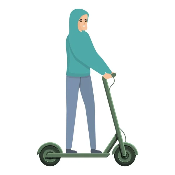 Muselman kvinna elektrisk scooter ikon, tecknad stil — Stock vektor