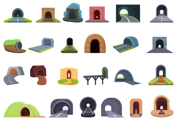 Conjunto de ícones de túnel, estilo cartoon — Vetor de Stock