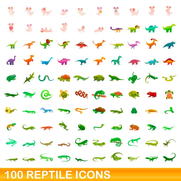 100 iconos de reptiles, estilo de dibujos animados — Vector de stock