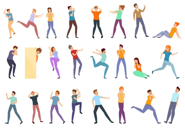 Frightened people icons set, cartoon style Royalty Free Stock Vectors