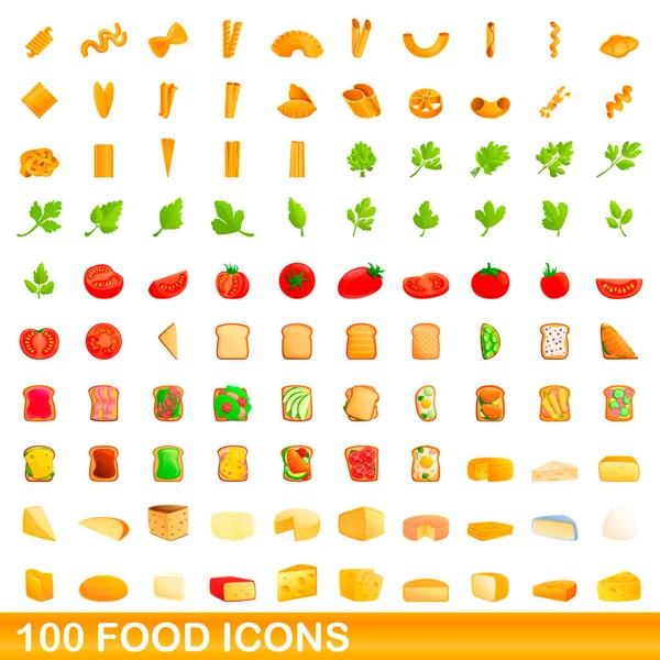 100 iconos de comida, estilo de dibujos animados — Vector de stock