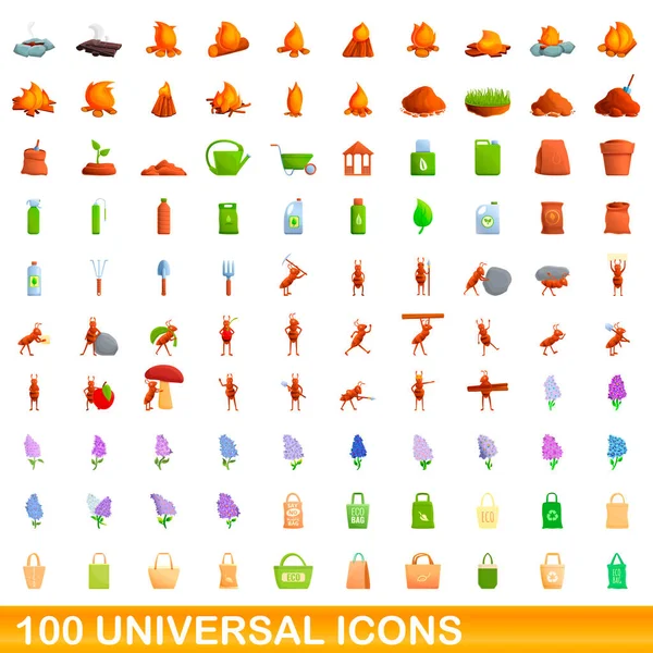 100 univerzális ikonok készlet, rajzfilm stílus — Stock Vector