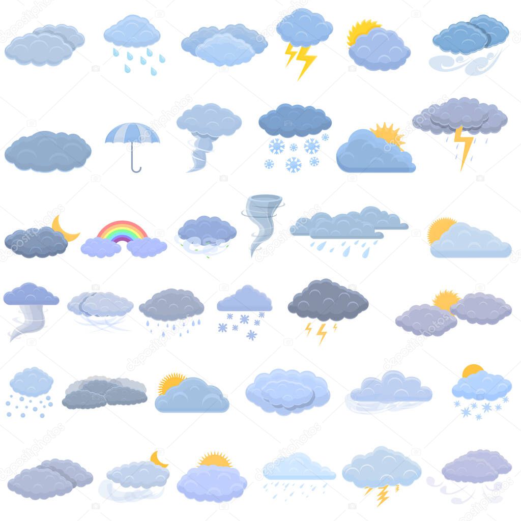 Cloudy weather icons set, cartoon style