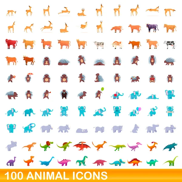 100 εικονίδια ζώων που, στυλ κινουμένων σχεδίων — Διανυσματικό Αρχείο