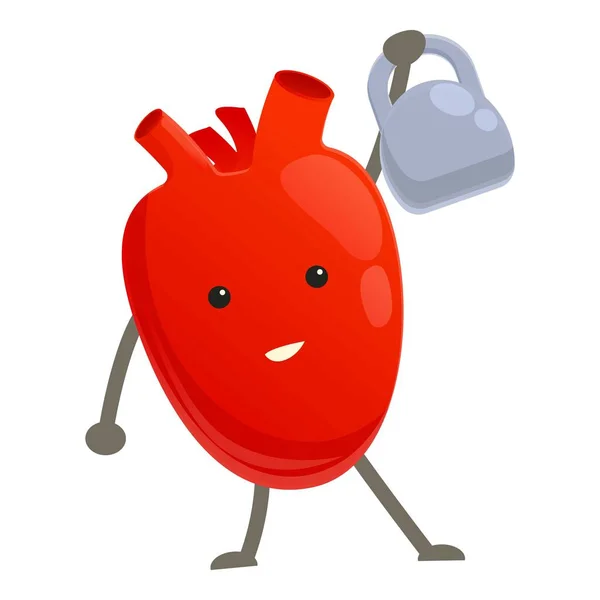 Coração saudável com ícone kettlebell, estilo cartoon —  Vetores de Stock