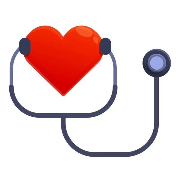 Healthy heart stethoscope icon, cartoon style — Stock Vector