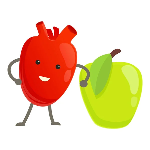 緑のリンゴのアイコンと健康的な心,漫画のスタイル — ストックベクタ