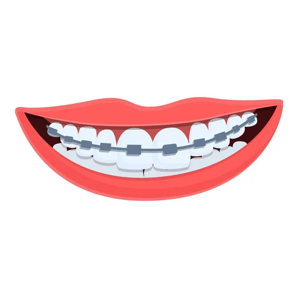 Улыбка зубов брекеты стоматологическая икона, мультяшный стиль — стоковый вектор