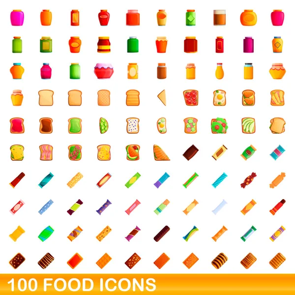 100 харчових іконок, мультиплікаційний стиль — стоковий вектор