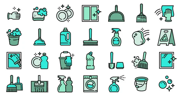 Cleaner equipment icons set, outline style — Stock Vector
