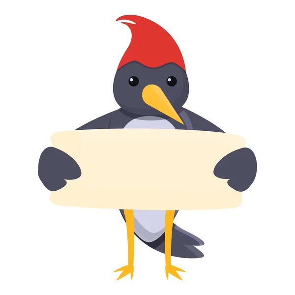 Pájaro carpintero leer icono de papel, estilo de dibujos animados — Vector de stock