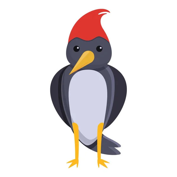 Pájaro carpintero icono de la cabeza roja, estilo de dibujos animados — Vector de stock