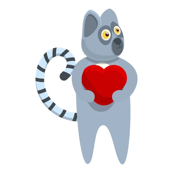 Lemur com ícone de coração, estilo dos desenhos animados — Vetor de Stock