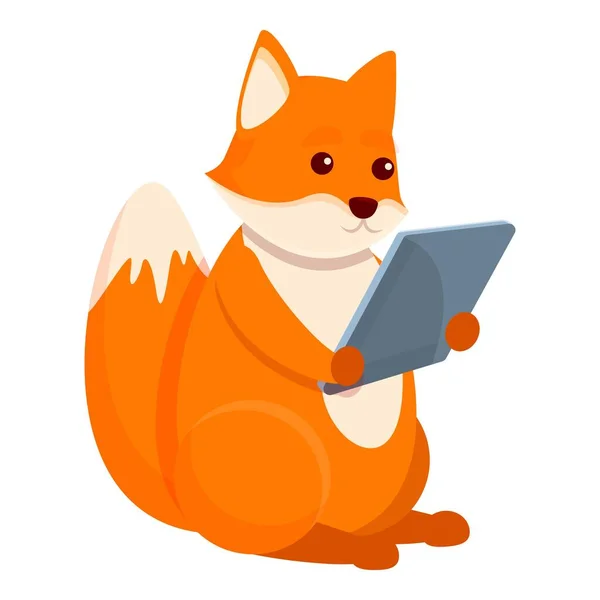 Fox med tablett ikon, tecknad stil — Stock vektor