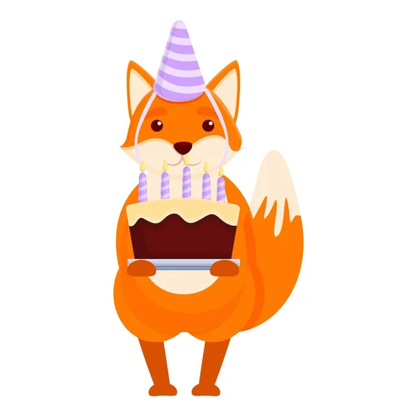 Fox icono de pastel de cumpleaños, estilo de dibujos animados — Vector de stock