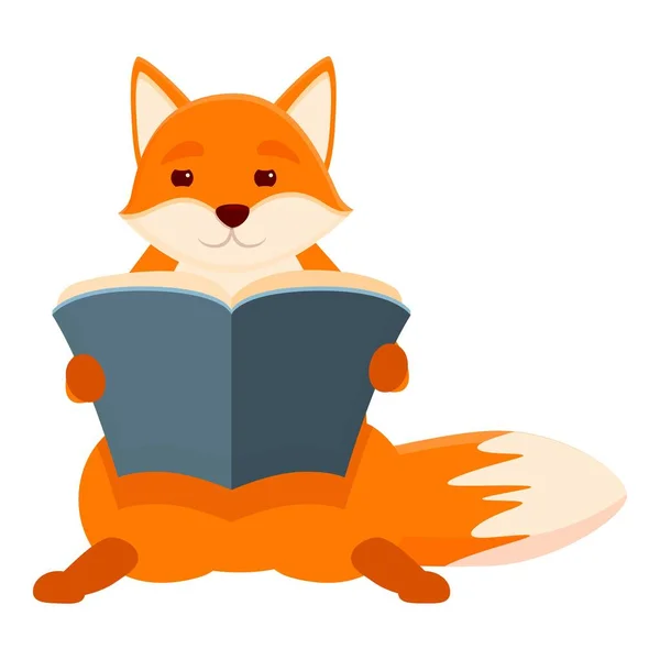 Fox leyó el icono del libro, estilo de dibujos animados — Vector de stock