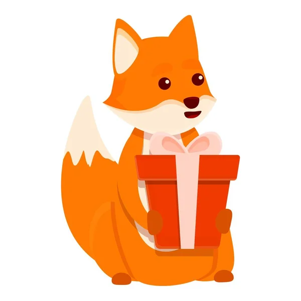Fox hediye kutusu simgesi, çizgi film tarzı — Stok Vektör