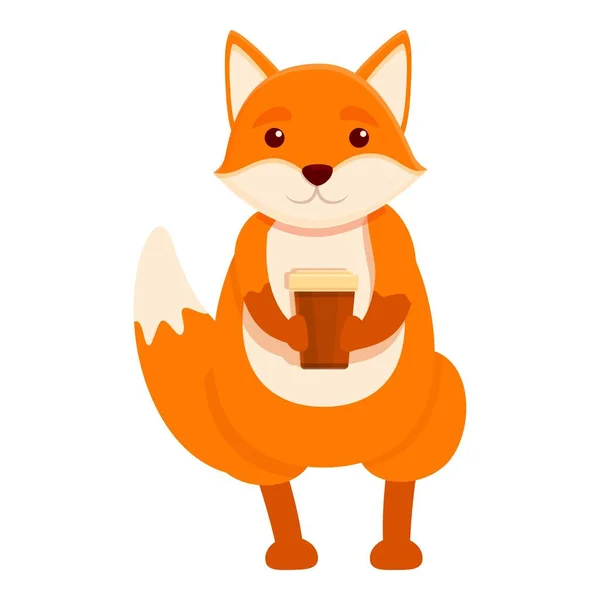 Fox bebida icono de café, estilo de dibujos animados — Vector de stock