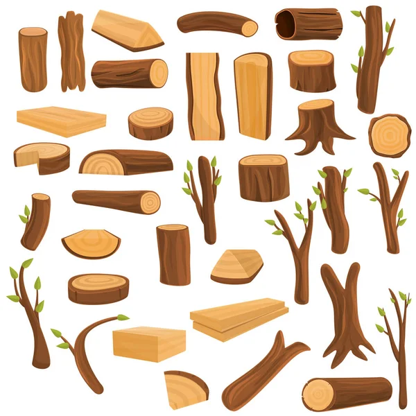 Conjunto de iconos de árbol tronco, estilo de dibujos animados — Archivo Imágenes Vectoriales