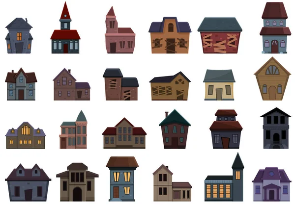 Griezelige huis pictogrammen set, cartoon stijl — Stockvector