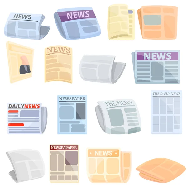 Set di icone del giornale, stile cartone animato — Vettoriale Stock