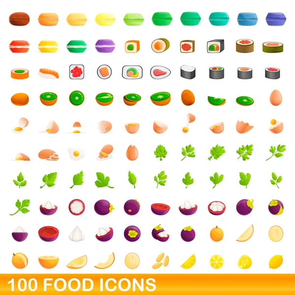 100 food icons set, cartoon style — Stock Vector