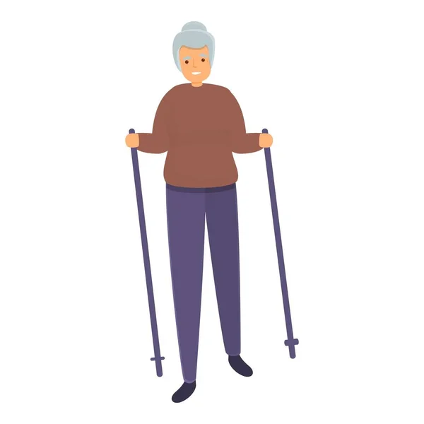 Grandmother nordic walking icon, cartoon style — Stock Vector