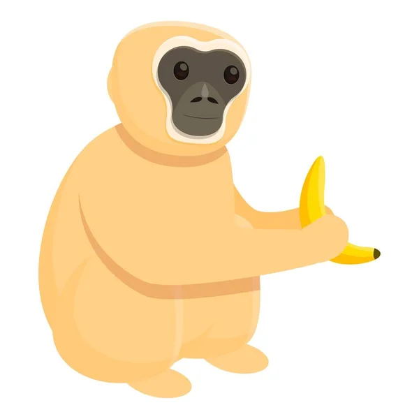 Gibbon mangiare banana icona, stile cartone animato — Vettoriale Stock