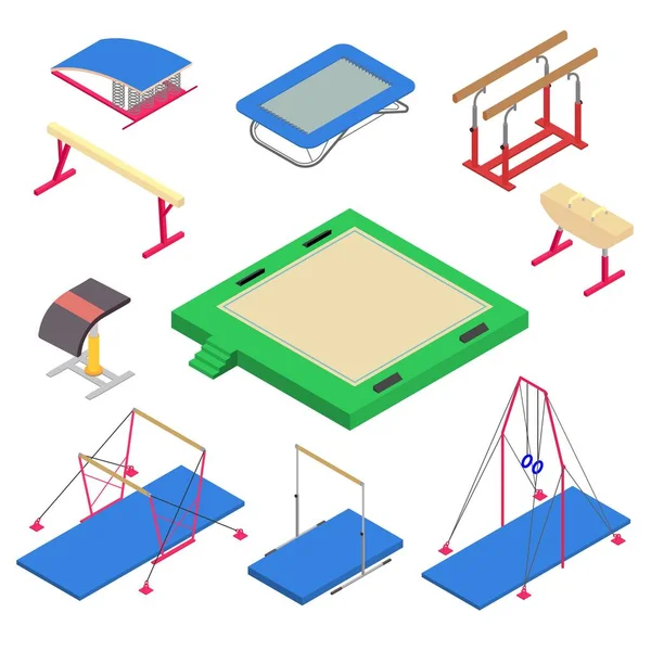 Gymnastics equipment icons set, isometric style — Stock Vector