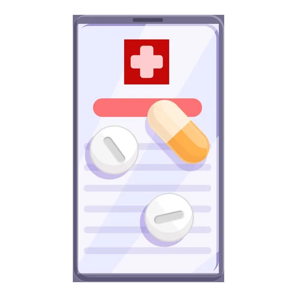 Telemedicine pills prescription icon, cartoon style — Stock Vector