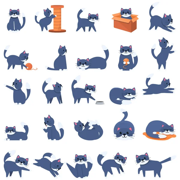 Playful cat icons set, cartoon style — Stock Vector