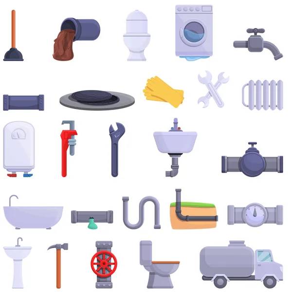 Sewerage icons set, cartoon style — Stock Vector