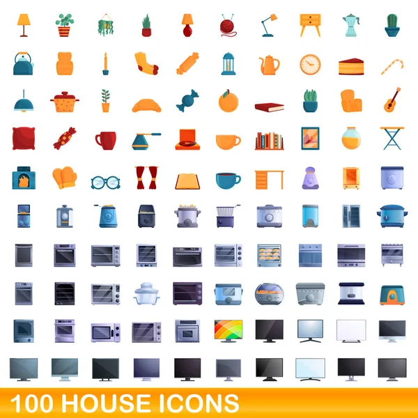 100 iconos de la casa conjunto, estilo de dibujos animados — Vector de stock